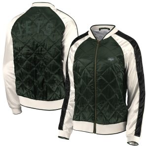 New York Jets WEAR By Erin Andrews Women’s Quilted Full-Zip Bomber Jacket – Green